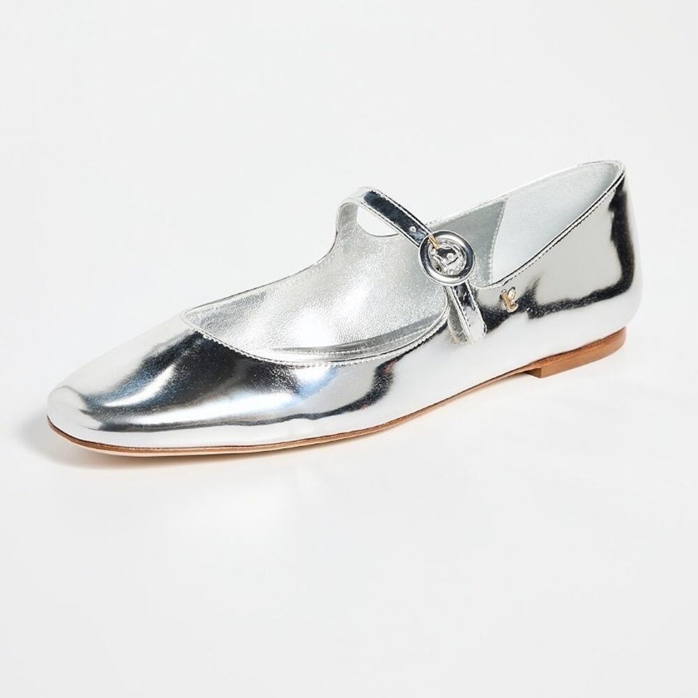 Larroudé Blair Ballet Flats Mary Jane Mirror Silver NWT size 8